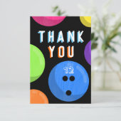 Bowling Birthday Party Kosmischer Bowling NeBlue Dankeskarte (Stehend Vorderseite)