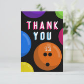 Bowling Birthday Party Kosmischer Bowling Neon Ora Dankeskarte (Stehend Vorderseite)