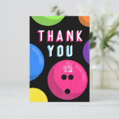 Bowling Birthday Party Kosmischer Bowling Neon Pin Dankeskarte (Stehend Vorderseite)