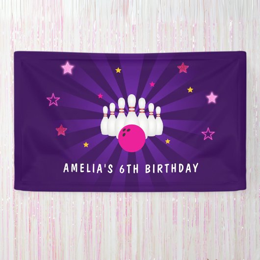 Bowling Birthday Party Lila Pink Stars Banner