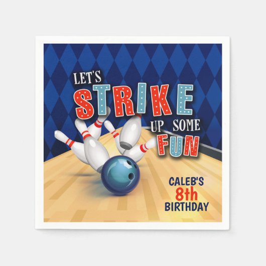 Bowling Birthday Party Napkin - Junge Serviette (Vorderseite)