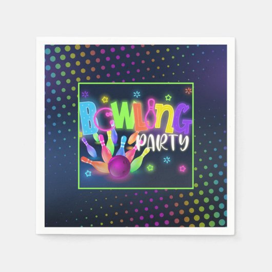 Bowling Birthday Party Napkin - Neon Serviette (Vorderseite)