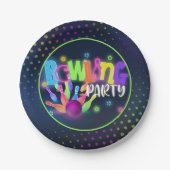 Bowling Birthday Party Paper Plate - Neon Pappteller (Vorderseite)