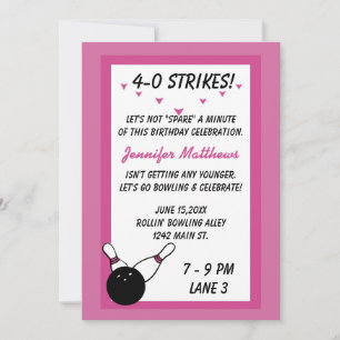 Bowling Birthday Party Pink Age individuell anpass Einladung