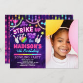 Bowling Birthday Party Rainbow Glow Foto Einladung (Vorne/Hinten)