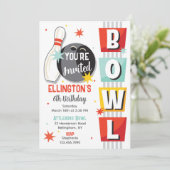 Bowling Birthday Party Retro Einladung (Stehend Vorderseite)