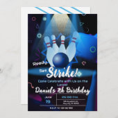 Bowling Birthday Party Retro Neon Einladung (Vorne/Hinten)