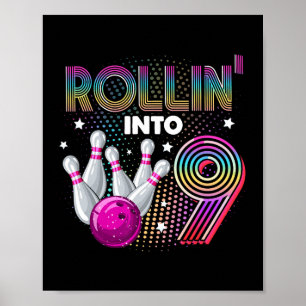 Bowling Birthday Party Rollin in 9. Geburtstag Poster