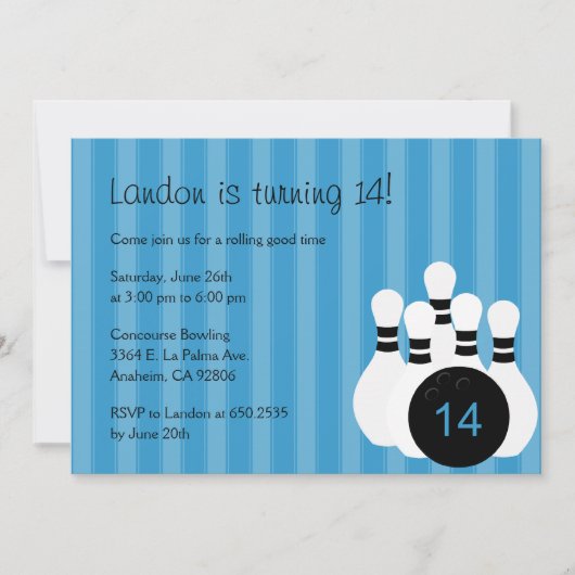 Bowling Birthday Party - Rosa Einladung (Vorderseite)