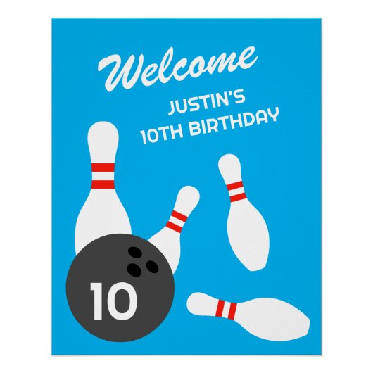 Bowling Birthday Party Template Plakatzeichen Poster (Vorderseite)