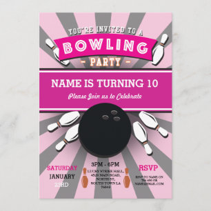 Bowling Birthday Party Tenpin Girls Pink Einladung