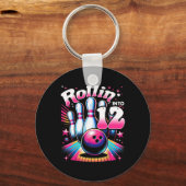 Bowling Birthday Rollin Into 12 Party 12th Bday Re Schlüsselanhänger (Vorderseite)