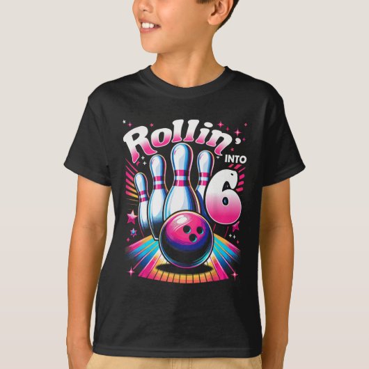 Bowling Birthday Rollin Into 6 Party 6th Birthday  T-Shirt (Vorderseite)