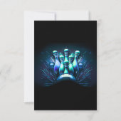 Bowling Birthday Thank You Card Boys Blue Neon Einladung (Rückseite)
