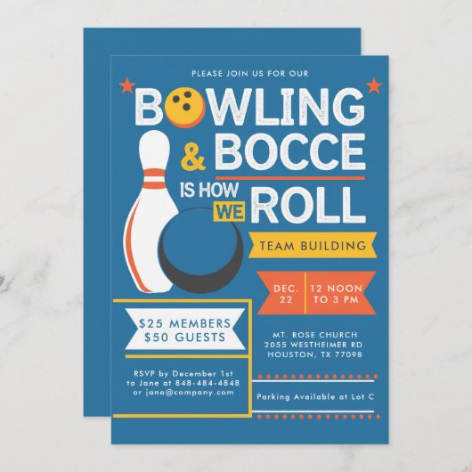 Bowling Bocce Team Community Church Business Event Einladung (Vorne/Hinten)