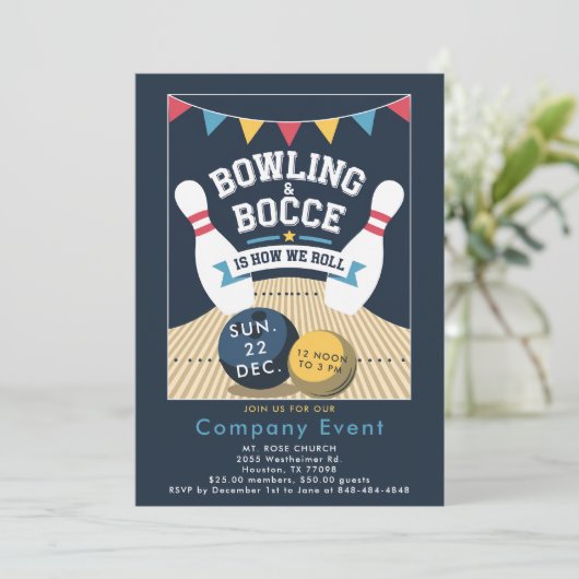 Bowling Bocce Team Gebäude Church Company Einladung (Stehend Vorderseite)