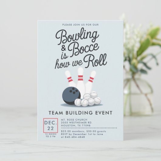 Bowling Bocce Team Gebäude Kirche Business Einfach Einladung (Stehend Vorderseite)