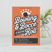 Bowling Bocce Team Gebäude Kirche Business Orange Einladung (Stehend Vorderseite)