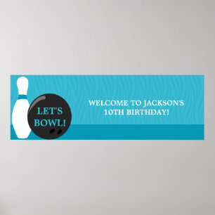Bowling Boy Birthday Party Banner Poster