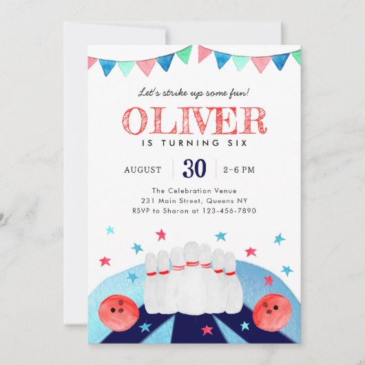 Bowling Boy Birthday Party macht Spaß Einladung (Vorderseite)
