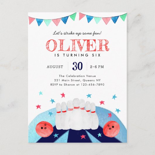 Bowling Boy Birthday Party macht Spaß Postkarte (Vorderseite)