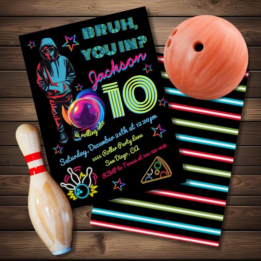 Bowling Bruh Neon Bowling Birthday Einladung