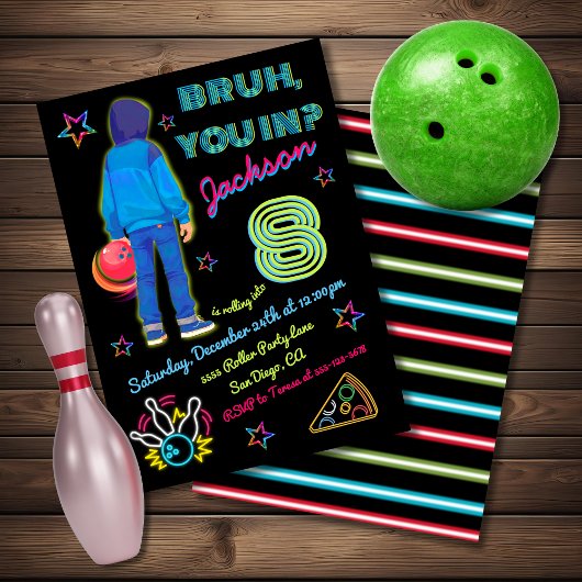 Bowling Bruh Neon Roller Skaten Birthday Einladung