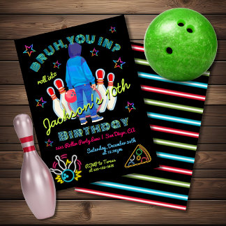 Bowling Bruh Neon Roller Skaten Birthday Einladung