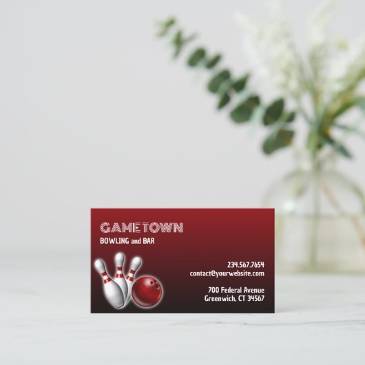 Bowling Business Card Visitenkarte (Stehend Vorderseite)