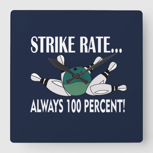 Bowling Button Ball Strike Team Quadratische Wanduhr (Vorderseite)