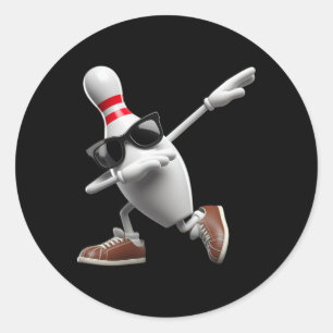 Bowling Button Dabbing Sungles Bowler Player Kids Runder Aufkleber