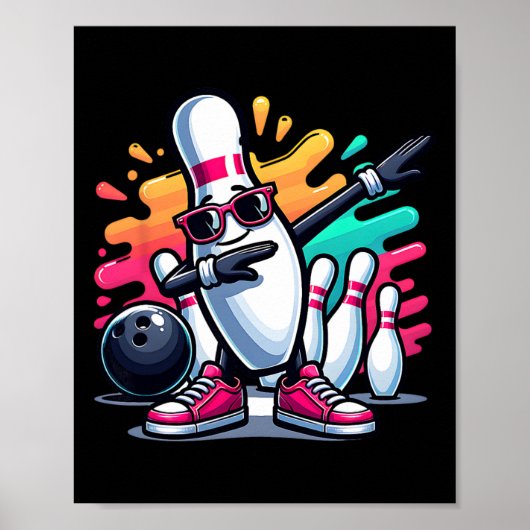 Bowling Button Dabbing Sungles Bowler Player Kinde Poster (Vorne)