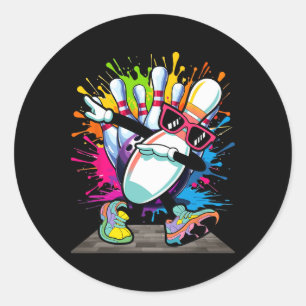 Bowling Button Dabbing Sungles Bowler Player Kinde Runder Aufkleber