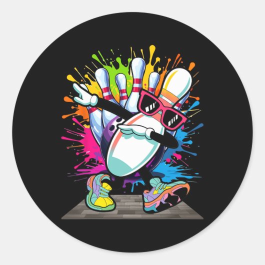 Bowling Button Dabbing Sungles Bowler Player Kinde Runder Aufkleber (Vorderseite)