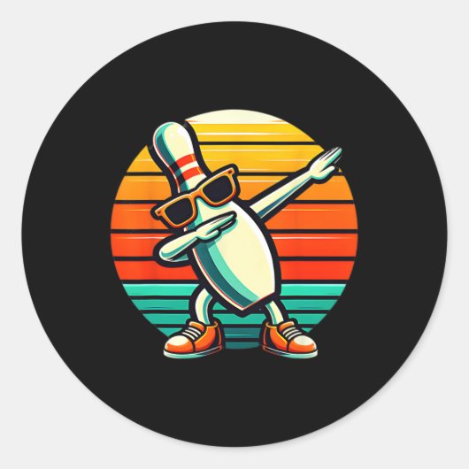 Bowling Button Dabbing Sungles Bowler Player Kinde Runder Aufkleber (Vorderseite)
