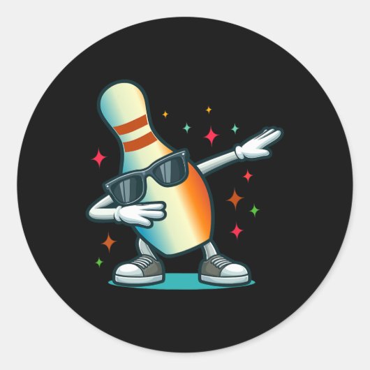 Bowling Button Dabbing Sungles Bowler Player Kinde Runder Aufkleber (Vorderseite)