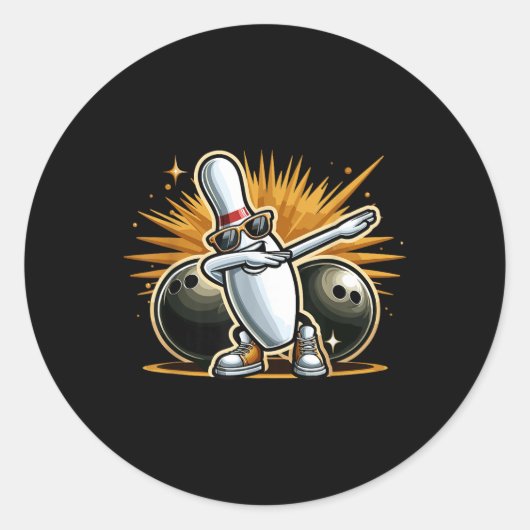 Bowling Button Dabbing Sungles Bowler Player Men W Runder Aufkleber (Vorderseite)