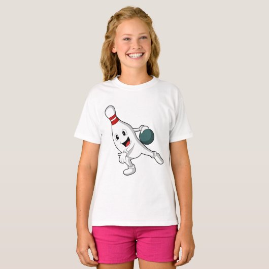 Bowling Button im Bowling mit Bowlingball T-Shirt (Vorne ganz)