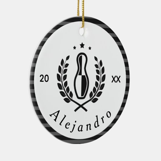 Bowling-Button-Logo und Individuelle Name-Jahr-Spo Keramik Ornament (Rechts)