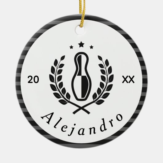 Bowling-Button-Logo und Individuelle Name-Jahr-Spo Keramik Ornament (Vorne)