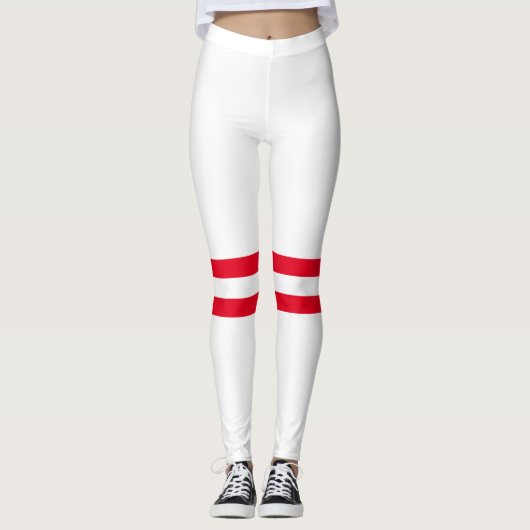 Bowling Button Streifen | Minimalistische Rote Str Leggings (Vorderseite)