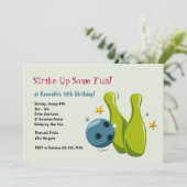 Bowling Buttone Einladung (Stehend Vorderseite)