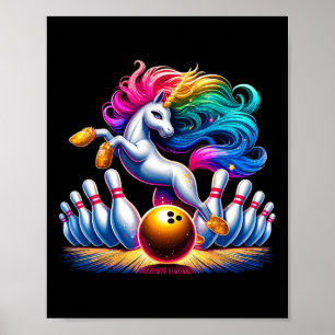Bowling Buttone Funny Unicorn Sport Bowler Poster