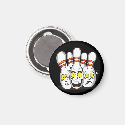 Bowling-Buttone, schwarz Magnet (Vorderseite/Rückseite)