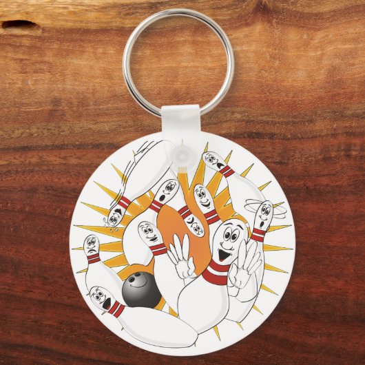 Bowling Buttone Strike Cartoon Schlüsselanhänger (Vorderseite)