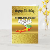 Bowling Buttone und Ball mit dem Wort STRIKEOLOGIS Karte (Gelbe Blume)