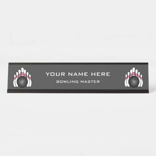 Bowling Buttone und Bälle Schreibtischnamensplakette (Vorderseite )