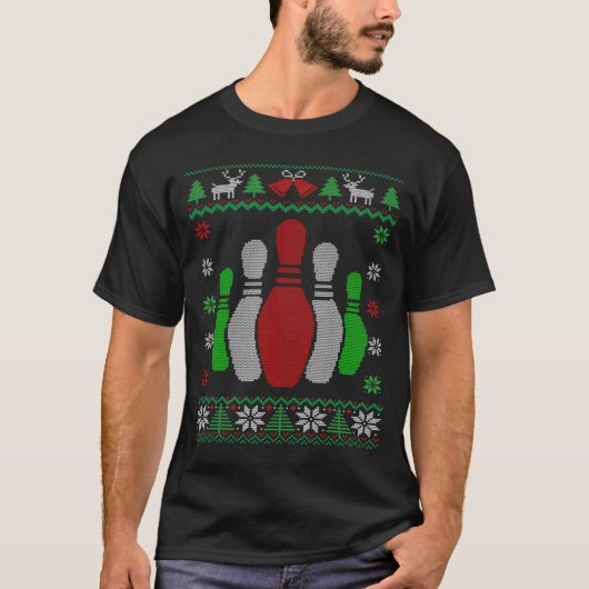 Bowling Buttons Bowler Bowling Ugly Christmas T-Shirt (Vorderseite)