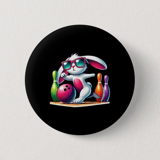 Bowling Byll und Pins Hasenohren Ostereier suchen Button (Vorderseite)