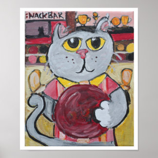 Bowling Cat Folk Art Fun Sport Malerei Poster